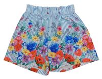 Modro-bílé pruhované kraťasy s květinami 