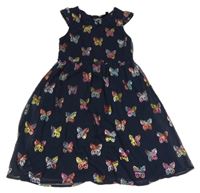 Tmavomodré šifonové šaty s třpytivými motýlky Bonprix