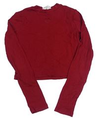 Rubínové žebrované crop triko se srdíčkem H&M