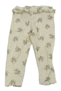 Smetanové puntíkaté žebrované tepláky s květy a volánkem M&S