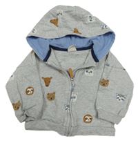Šedá propínací mikina se zvířátky a kapucí John Lewis 