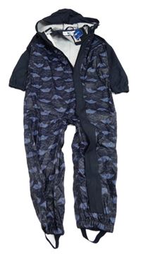 Nové- Tmavomodrá voděodolná kombinéza s loďkami a kapucí Lupilu