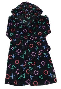 Černo-barevný vzorovaný plyšový župan s kapucí - PlayStation M&S