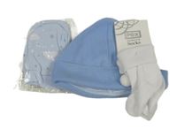 3set - světlemodrá čepice + ponožky + rukavice s hvězdami - nové