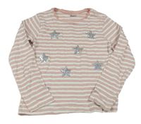 Růžovo-bílé pruhované triko s hvězdami z flitrů M&Co.