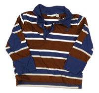 Hnědo-bílo-modré pruhované polo triko Jojo Maman Bébé