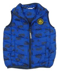 Cobaltově modrá šusťáková zateplená vesta s hasiči 