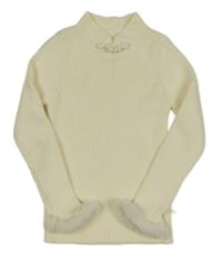 Smetanový žebrovaný svetr s perličkami 