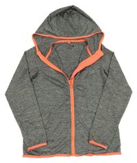 Šedá melírovaná sportovní propínací mikina s neonovými zipy a kapucí Ergeenomixx