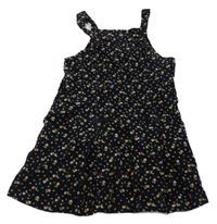 Tmavomodré květované manšestrové šaty