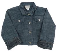 Tmavomodrá melírovaná riflová bunda s volánky 