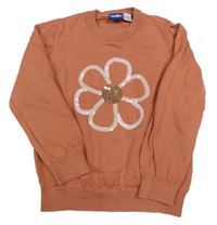 Broskvový svetr s kytičkou Lupilu