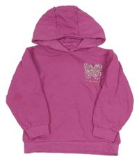 Fuchsiová mikina s motýlem z kamínků a kapucí John Lewis