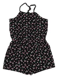 Černo-růžový květovaný kraťasový overal C&A