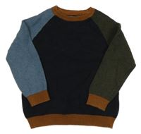 Černo-khaki-modrý žebrovaný svetr Next 