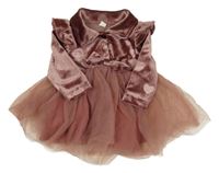 Starorůžové sametové šaty se srdíčky a tylovou sukní 