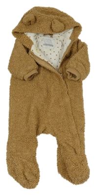 Hnědá huňatá podšitá kombinéza s kapucí Primark
