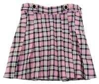 Růžovo-bílo-černá kostkovaná skládaná sukně River Island