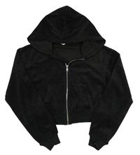 Černá plyšová propínací crop mikina s kapucí H&M