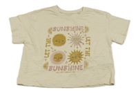 Smetanové crop tričko se sluníčky a nápisy Next 