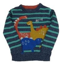 Tmavomodro-zelený pruhovaný overal s dinosaury Nutmeg