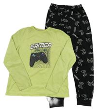 Limetkovo-černé plyšové pyžamo s ovladači Primark