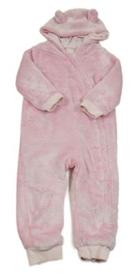 Světlerůžová chlupatá podšitá kombinéza s kapucí F&F