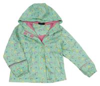 Mátová nepromokavá jarní bunda s duhami a kapucí