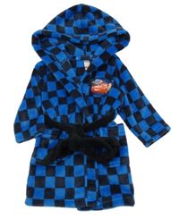 Modro-tmavomodrý kostkovaný chlupatý župan s Cars a kapucí C&A