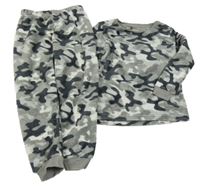 Šedo-bílé army chlupaté pyžamo 