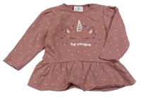 Světlevínová puntíkovaná tepláková tunika s jednorožcem Topomini 