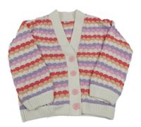 Bílo-barevný vzorovaný žinylkový propínací svetr 