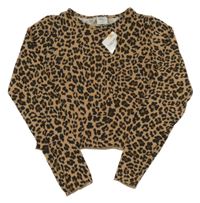 Nové - Béžovo-hnědo-černé vzorované žebrované crop triko 