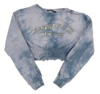 Modro-růžové batikované crop triko s nápisem Select