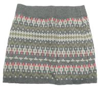 Šedo-bílo-růžová vzorovaná pletená sukně H&M