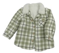 Světlekhaki-bílá kostkovaná flanelová košilová zateplená bunda TU