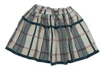 Pudrovo-růžovo-tmavozelená kostkovaná pletená kolová sukně 