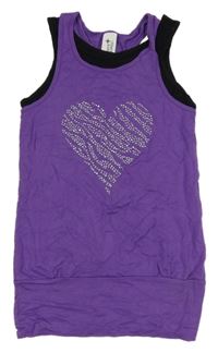 Fialovo-černý balonový top se srdíčkem z kamínků zn.C &A