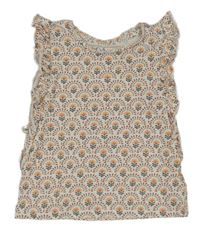 Bílé květované tričko s kytičkami a volánky C&A