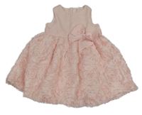 Světlerůžové šifonovo/síťované šaty s nášivkami a mašlí H&M