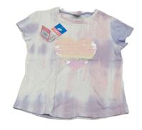 Nové - Fialovo-růžovo-bílé batikované tričko se srdíčkem z flitrů Little kids