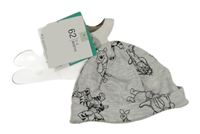 Nové - Šedá melírovaná bavlněná čepice s medvídkem Pú