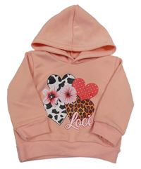 Broskvová mikina s kytičkami a kapucí 