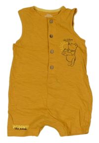 Okrový bavlněný kraťasový overal s medvídkem Pú Disney