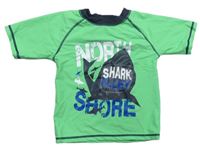 Zeleno-tmavošedé UV tričko se žralokem a nápisy alive