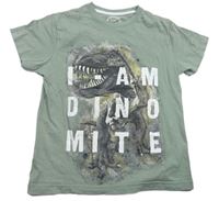 Světlekhaki tričko s dinosaurem a nápisy Matalan