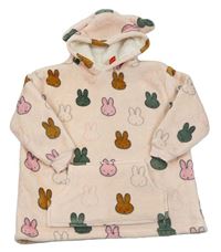 Světlerůžová plyšová zateplená oversize mikina se zajíčky - miffy a kapsou a kapucí s oušky COTTON ON KIDS