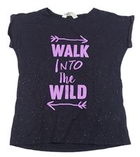 Černé třpytivé tričko s nápisy a šipkami H&M