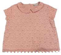 Starorůžová krajková crop halenka s kytičkami a límečkem s korálky a flitry Matalan