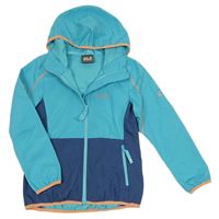 Tyrkysovo-tmavomodrá šusťáková outdoorová bunda s kapucí zn. Jack Wolfskin